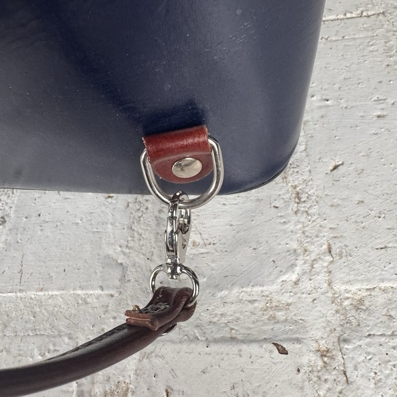 Vera Pelle Genuine Leather Solo Perche Backpack Purse Navy W/Brown Made In Italy - Picture 9 of 16